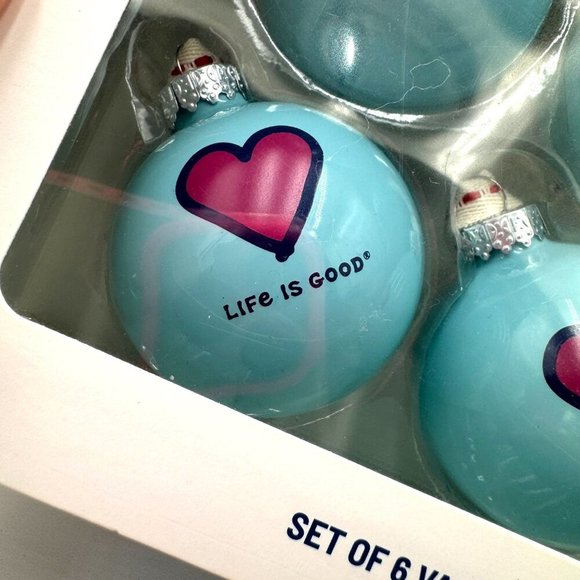 Life Is Good 6 Blue Ornament Balls Red Heart Seashell Heart Decor Christmas - Picture 8 of 9